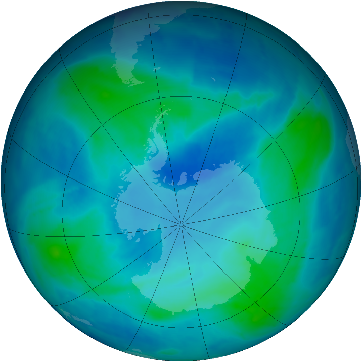 Antarctic ozone map for 18 February 2009